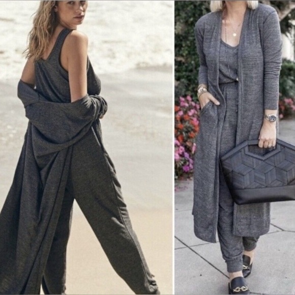 FREE PEOPLE BEACH FP Bicoastal Heather Gray Duster Cardigan Sz L‎ Casual Relaxed - Picture 4 of 10